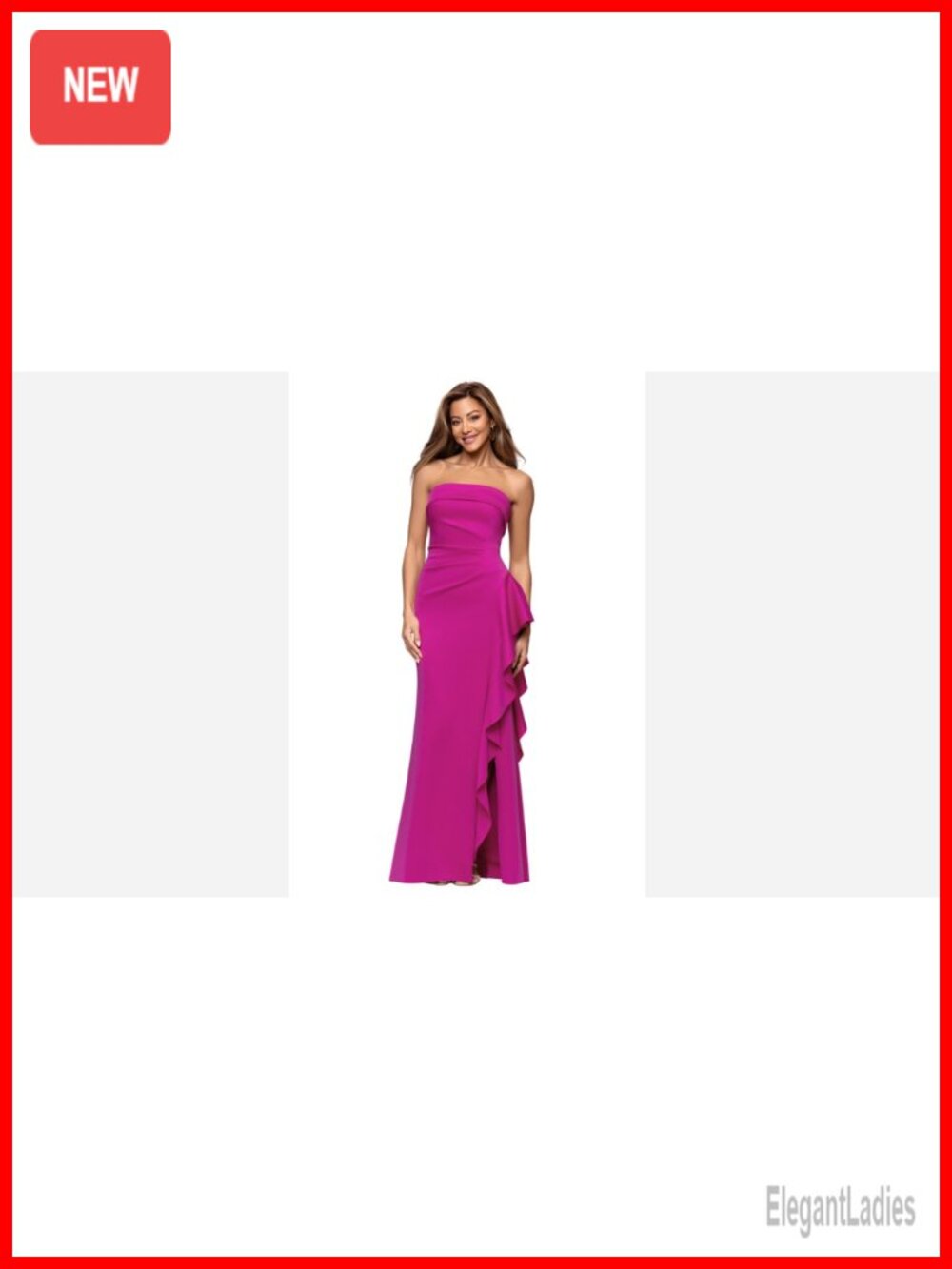 Strapless Ruched Bodycon Evening Gown Ruffle Formal Dress - Picture 6 of 6